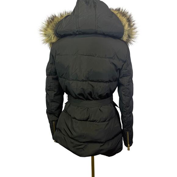 Michael Kors Hooded  Fur-Trim Button Front Belted Down Puffer Coat Size: medium - Picture 5 of 8